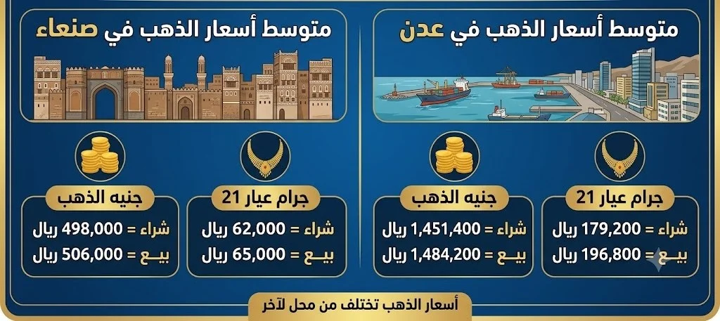 متوسط أسعار الذهب في اليمن اليوم الخميس 09 يوليو 2026